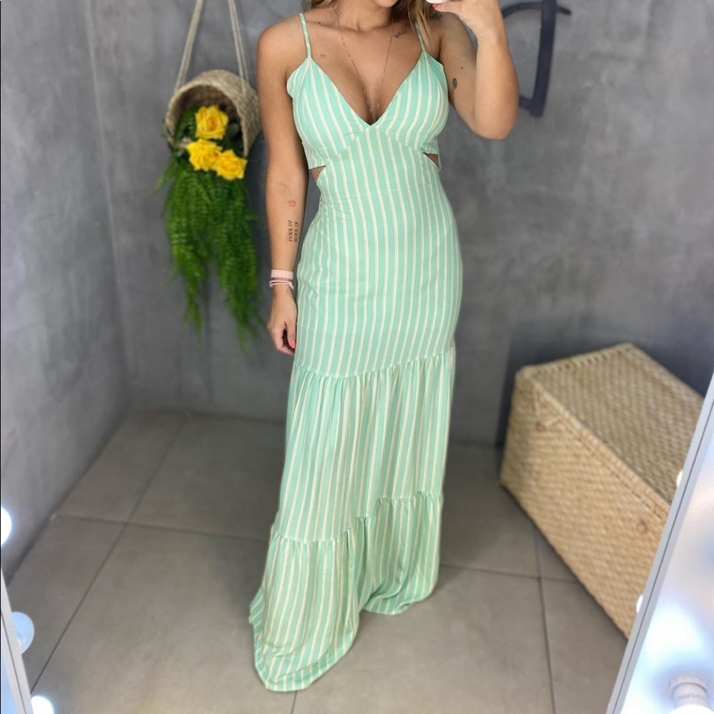 Beautiful long light green striped Dress